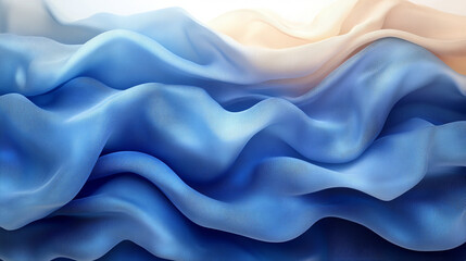 Obraz premium Abstract flowing fabric, blue and beige, soft waves, digital design