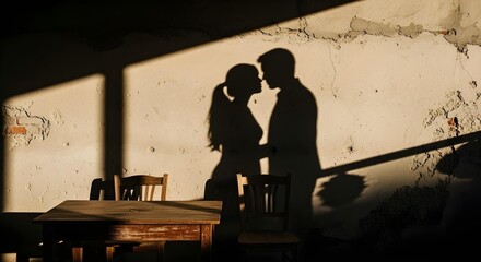 Shadow of a couple kissing