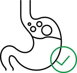 Stomach digestion health icon, digestive system symbol, gut wellness graphic, healthy food process silhouette, internal organ care with transparent background