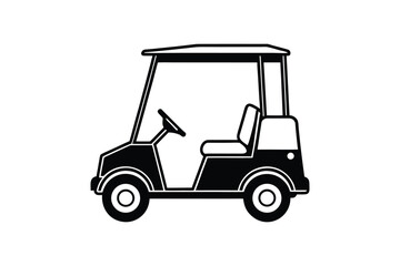 Simple Golf Cart Illustration in Black and White Silhouette Style