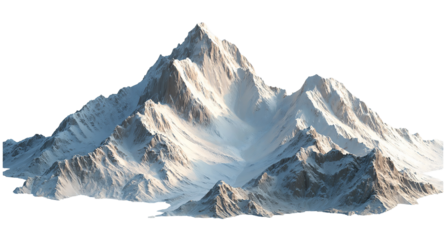 Majestic snowcapped mountain peak isolated on transparent background, a breathtaking landscape of natures grandeur and beauty