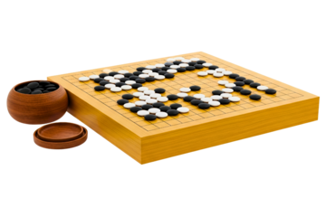 Traditional strategy board game with black and white stones isolated on a transparent background