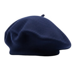 Dark blue wool beret hat isolated on transparent background
