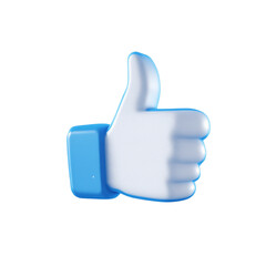 3D Blue and White Thumbs Up Icon Like Button Symbol for Social Media Approval and Positive Feedback