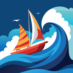 Fototapeta premium sail ship riding a high wave