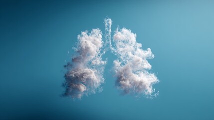 Surreal Cloud Formation in the Shape of Human Lungs on Blue Sky Background