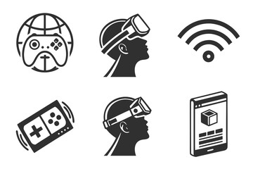 Vr gaming icons isolated on white