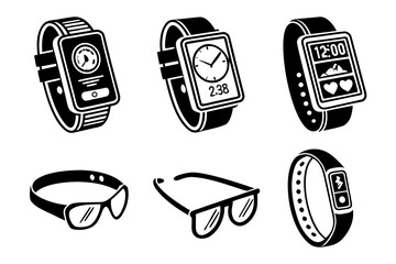 Wearable technology icons isolated on white background