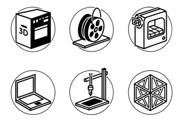 3d printing icons isolated on white