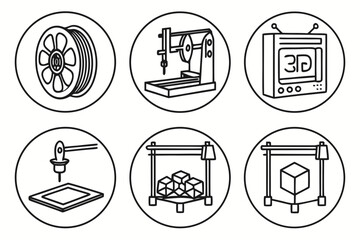 3d printing icons isolated on white