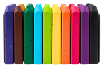 Set of multicolored wax oil pastels arranged isolated on a transparent background