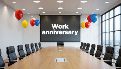 Conference room with work anniversary decoration