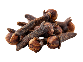 Pile of aromatic cloves isolated on transparent background, a spice used as a culinary ingredient and seasoning