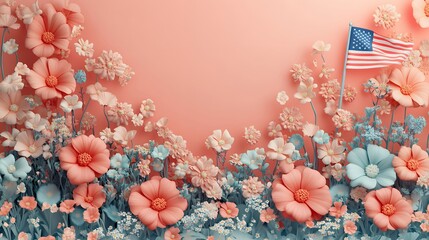 Pastel Floral Arrangement with American Flag