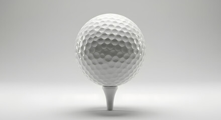 Golf Ball on Tee: A perfectly spherical golf ball rests serenely upon its tee, ready for flight against a simple, clean backdrop, exemplifying precision and the pursuit of excellence.
