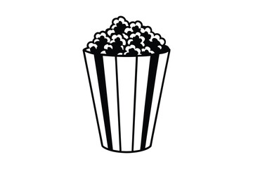 Striped Popcorn Bucket Full of Kernels Black and White Graphic silhouette