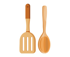 Illustration of Kitchen utensils with spatula and spoon on a white background.