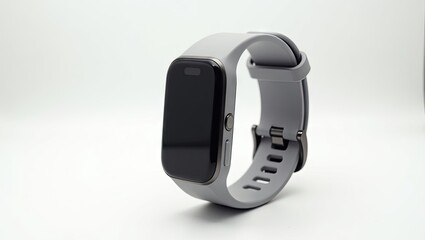Gray fitness watch with black screen.