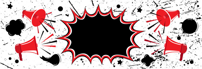 Megaphone announces explosive news. Template for different types of advertising.