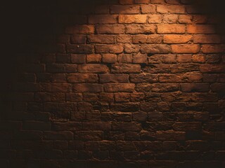Brick wall illuminated by a spotlight, creating a dramatic ambiance.