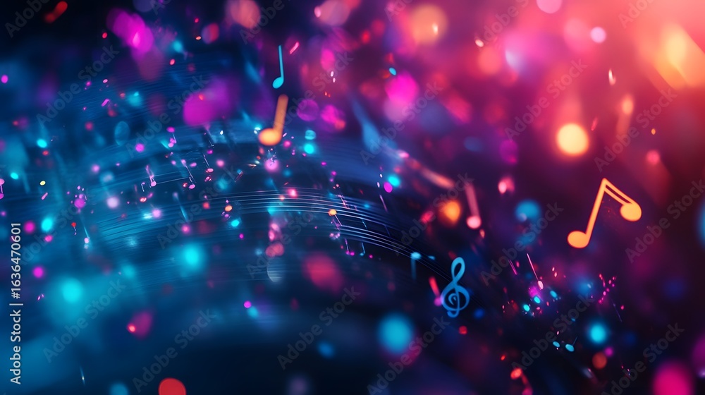 Aufkleber abstract swirling music notes with glowing lines and color flow