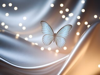 Elegant Light Blue Butterfly Soaring Above a Flowing Fabric