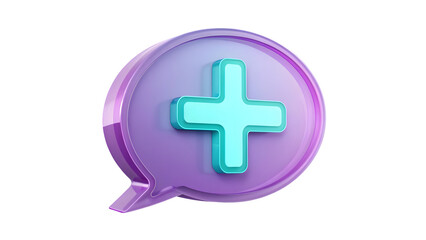 Fototapeta premium 3d photorealistic lavender speech bubble with turquoise plus symbol isolated on a transparent background png file 