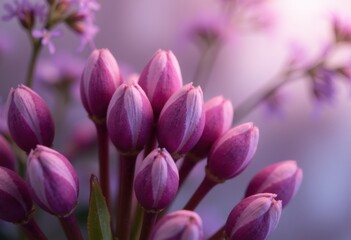 Obraz premium Beautiful close-up of pink flower buds with soft purple background