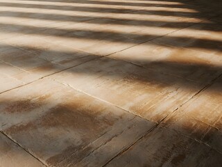 Detailed Close-up of Beige Textured Tiles with Sunlight Shadows