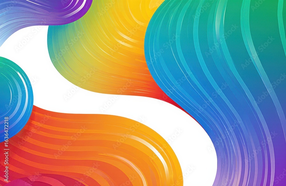 Poster vibrant rainbow-colored abstract shapes with flowing lines and smooth curves