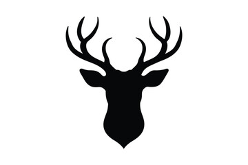 Elegant Deer Head with Antlers in Black Silhouette Style on White Background silhouette