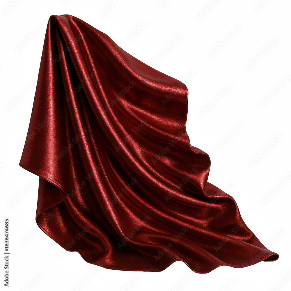 Poster elegant red metallic fabric draped and flowing with subtle shimmering texture