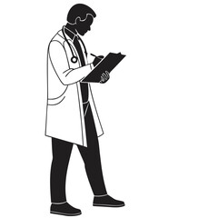 Isolated Black Silhouette of Doctor on White Background Medical Professional Vector Art