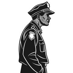 Isolated Black Silhouette of Policeman Law Enforcement Vector Illustration on White Background