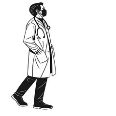 Isolated Black Silhouette of Doctor on White Background Medical Professional Vector Art