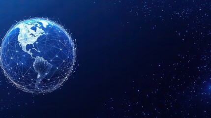 Obraz premium The globe is illuminated with digital connections, showcasing global data networks in a striking blue color against a dark background