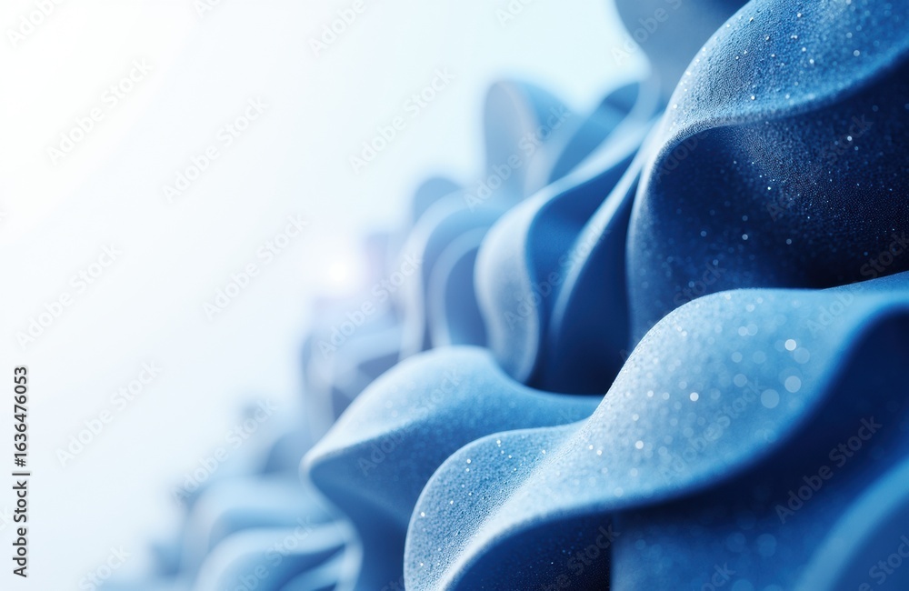 Poster close-up of soft blue fabric with gentle folds and subtle sparkles creating a smooth, flowing textur