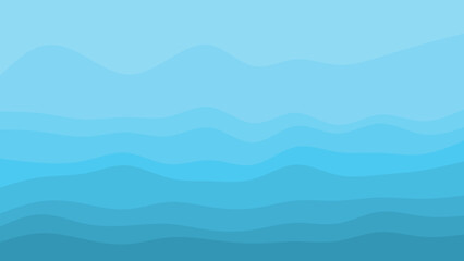 An abstract background features undulating layers of various blue hues, creating a serene and modern visual representation of fluid motion and tranquility.