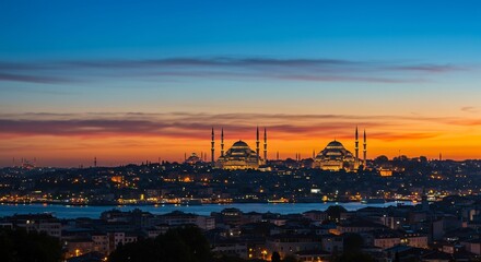 Obraz premium Istanbul Sunset: Sultan Ahmed Mosque Panorama