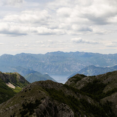 Naklejka premium Panoramic view of the Bay of Kotor (Boka Kotorska) from Mount Lovcen in Montenegro. 