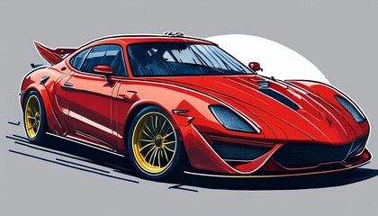 red sports car auto automobile isolated transportation transport isolated watercolor fast speed classic style art