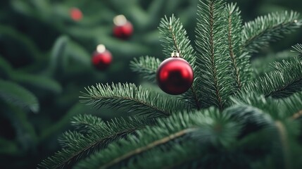 A beautifully adorned Christmas tree showcases shimmering gold and red ornaments, illuminated by soft lights, set against a dark, starry background