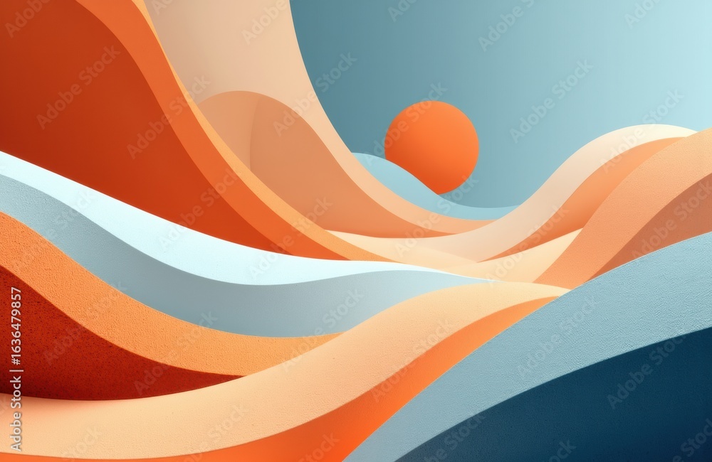 Poster vibrant abstract landscape with flowing shapes and warm colors creating a dynamic scene
