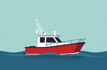 Fototapeta premium A modern illustration of a red and white boat sailing on calm blue waters
