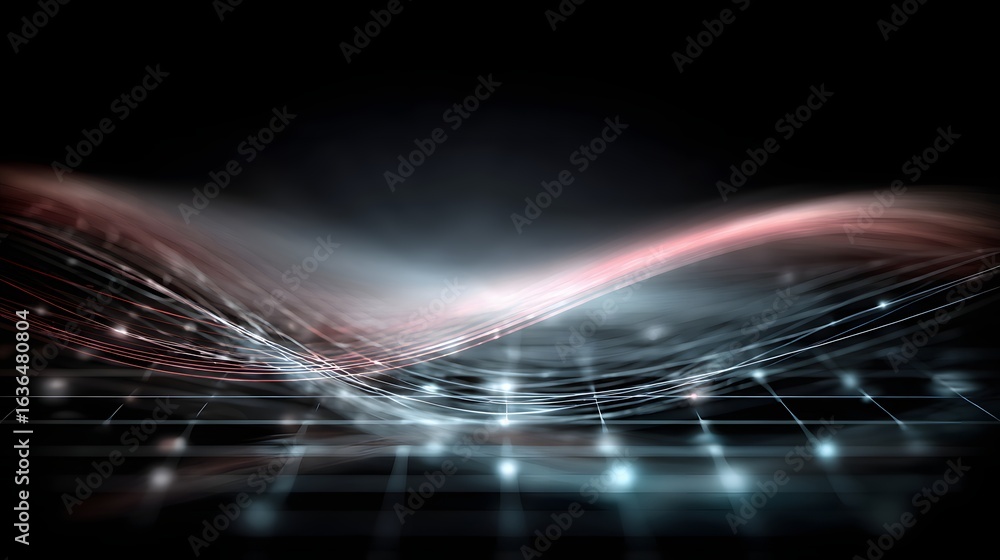 Poster abstract design with flowing lines and grid pattern.