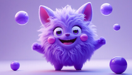 Cute fluffy cartoon creature joyful