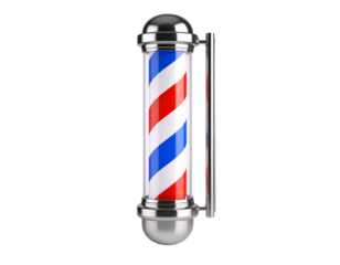 Classic Red and White Striped Barber Pole, Front View, Isolated on White Background