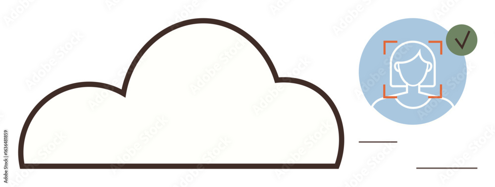 Poster cloud icon alongside facial recognition scan confirming identity with a green check. ideal for secur