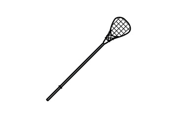 Lacrosse Stick Illustration with Netting and Shaft Sporting Equipment Isolated on White Background Silhouette