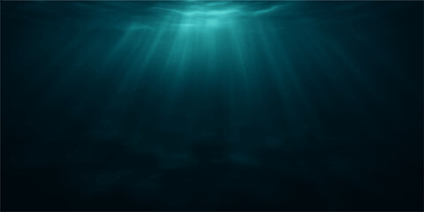 Underwater ocean scene with blue light rays, a dark deep sea motion animation